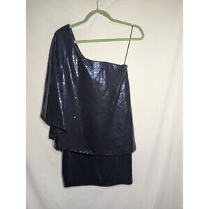 JAY GODFREY Navy Blue Sequin‎ One Shoulder Mini Dress Size 4 Whimsigoth